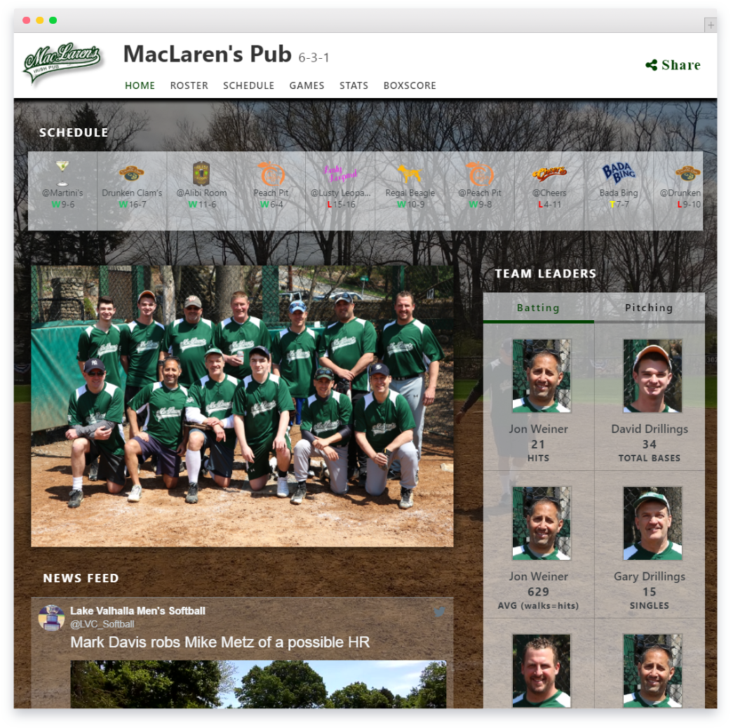 Create Your Own Baseball/Softball Team Page Home