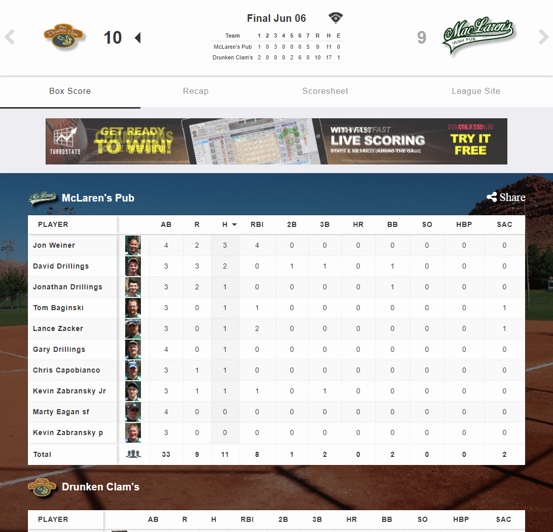 Baseball/Softball Career Stat Reports Software App