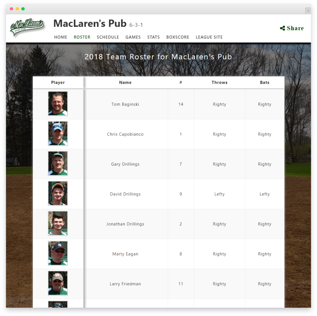 Create Professional Baseball/Softball Team Site on any Device