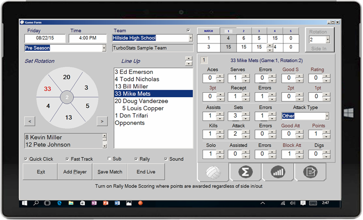 Volleyball stat tracking software app